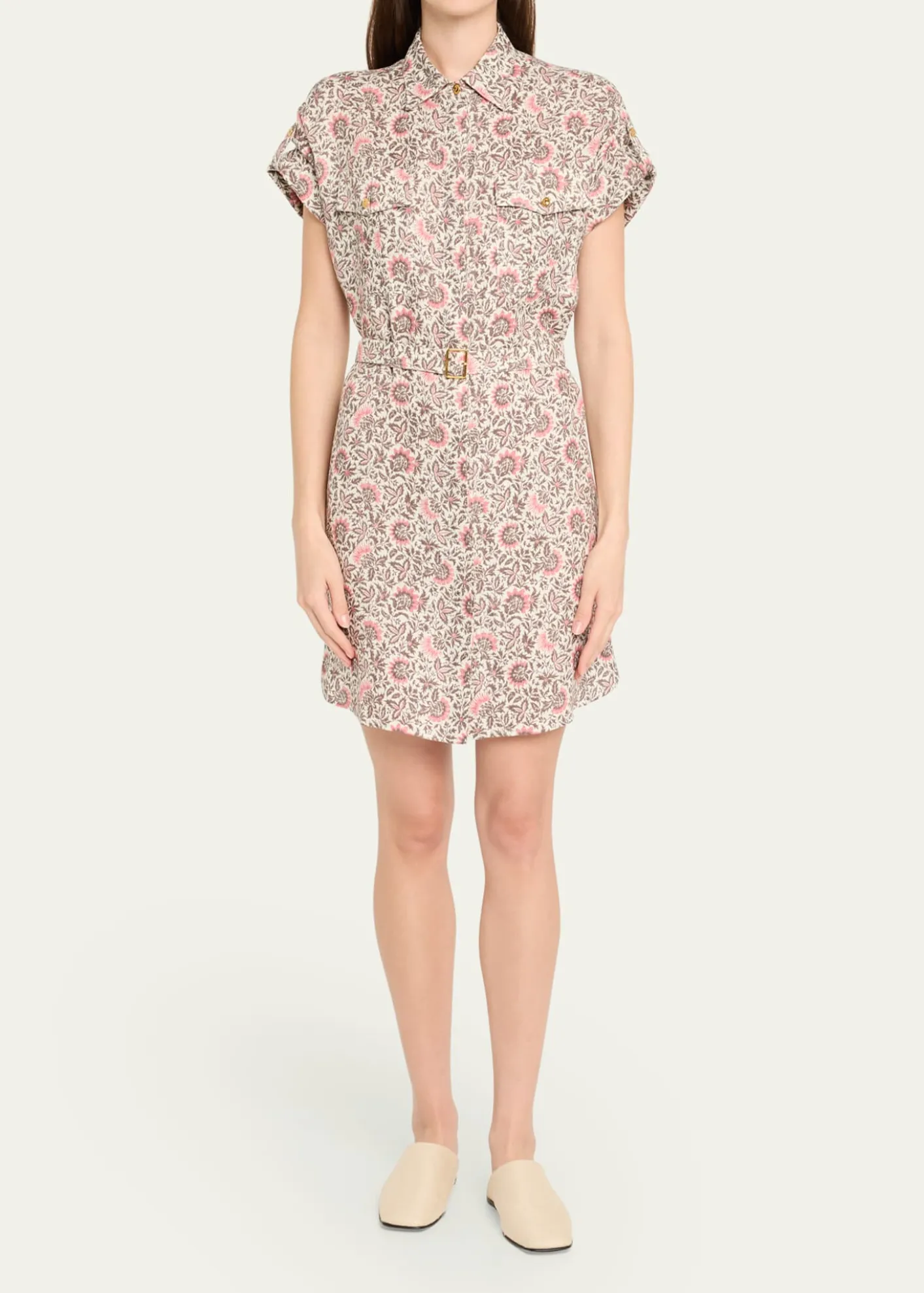 THIS ITEM IS NOT AVAILABLE.Loro PianaIdris Riserva San Nicolo Twill Belted Mini Shirtdress