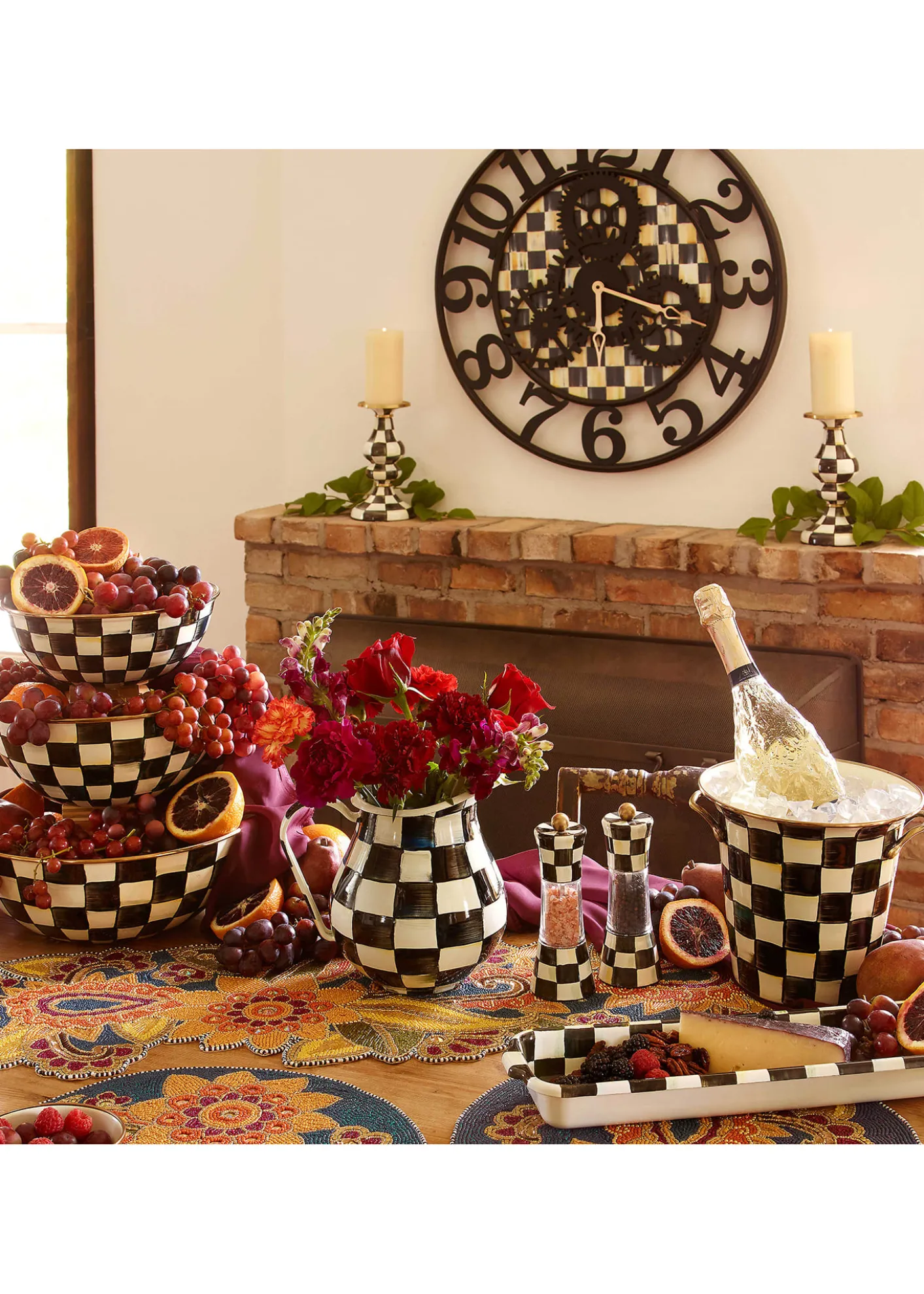 THIS ITEM IS NOT AVAILABLE.MacKenzie-ChildsLarge Courtly Check Farmhouse Wall Clock