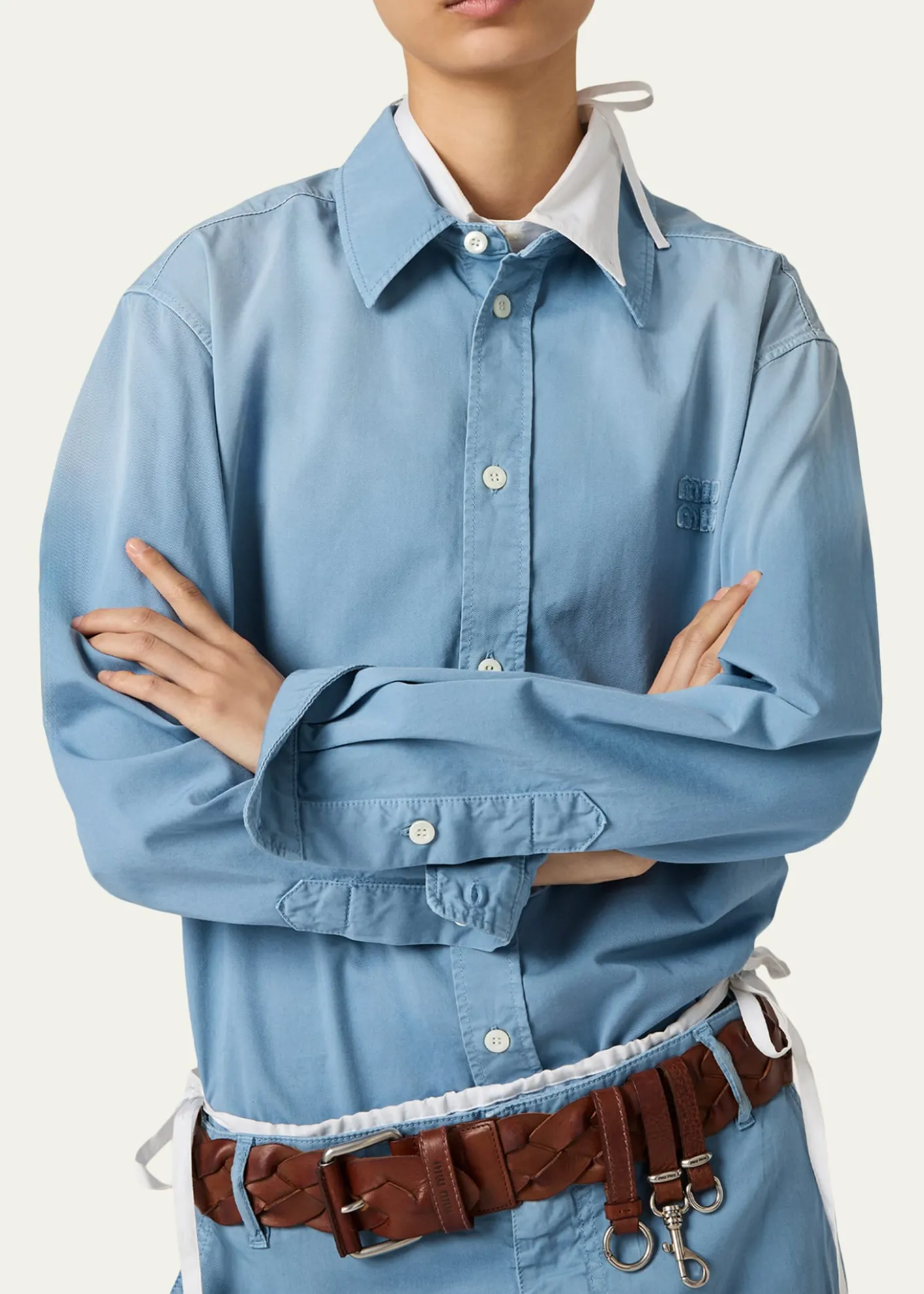 THIS ITEM IS NOT AVAILABLE.Miu MiuOld Cotton Twill Button-Down Top