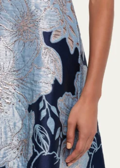 THIS ITEM IS NOT AVAILABLE.Rickie Freeman for Teri JonOff-Shoulder Metallic Jacquard Midi Dress