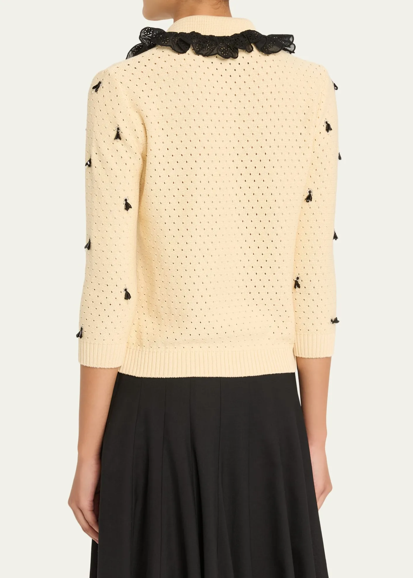 THIS ITEM IS NOT AVAILABLE.Valentino GaravaniPointelle Micro Tassel Ruffled Cardigan