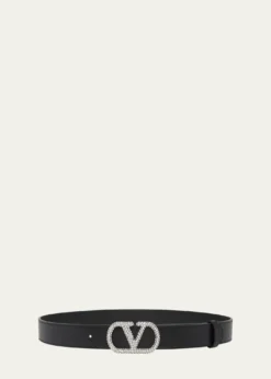 THIS ITEM IS NOT AVAILABLE.Valentino GaravaniVLogo Signature Crystal-Embellished Leather Belt, 30mm