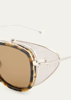 Thom BrowneMen's Acetate and Titanium Rectangle Sunglasses with Side Shields