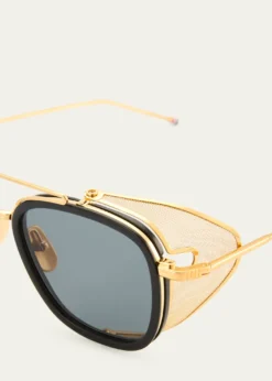 Thom BrowneMen's Acetate and Titanium Rectangle Sunglasses with Side Shields