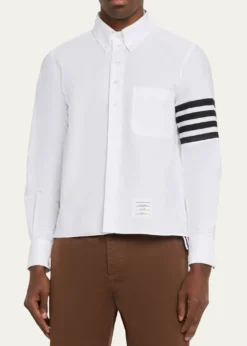 Thom BrowneMen's Cotton and Silk Straight Fit 4-Bar Sleeve Sport Shirt
