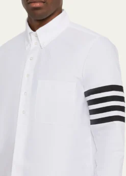 Thom BrowneMen's Cotton and Silk Straight Fit 4-Bar Sleeve Sport Shirt