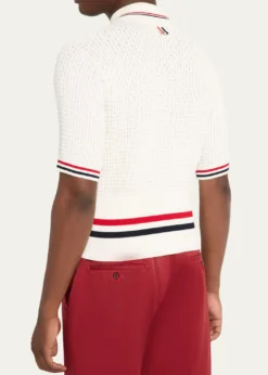 Thom BrowneMen's Float Ripple Stitch RWB Stripe Polo Shirt