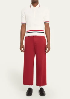 Thom BrowneMen's Float Ripple Stitch RWB Stripe Polo Shirt