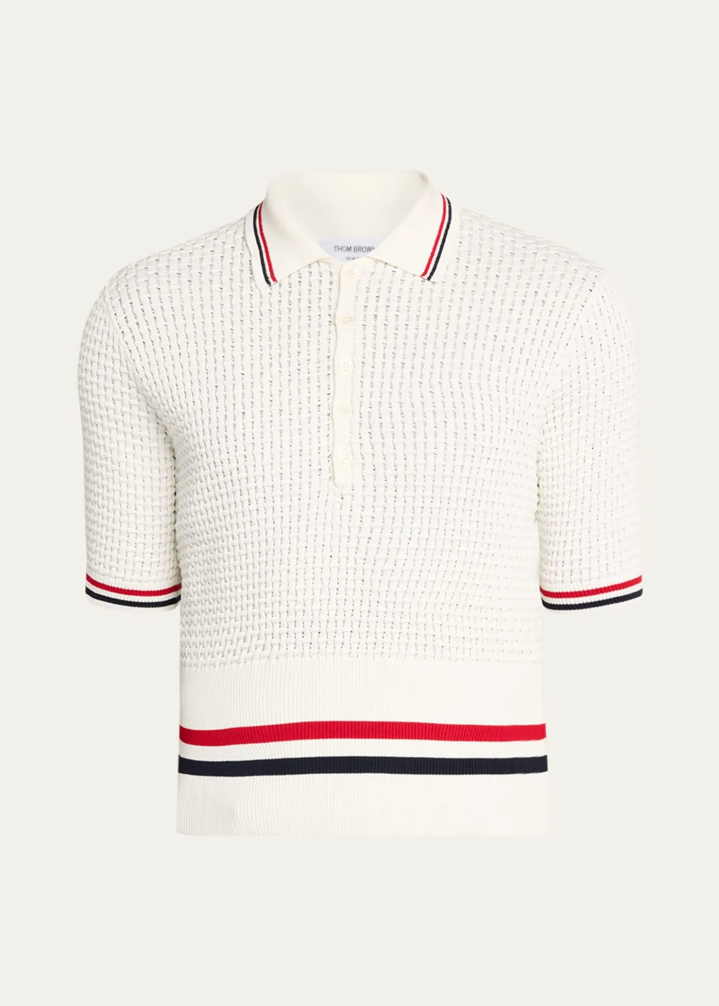 Thom BrowneMen's Float Ripple Stitch RWB Stripe Polo Shirt