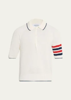Thom BrowneMen's Linen and Cotton Knit 4-Bar Sleeve Polo Shirt