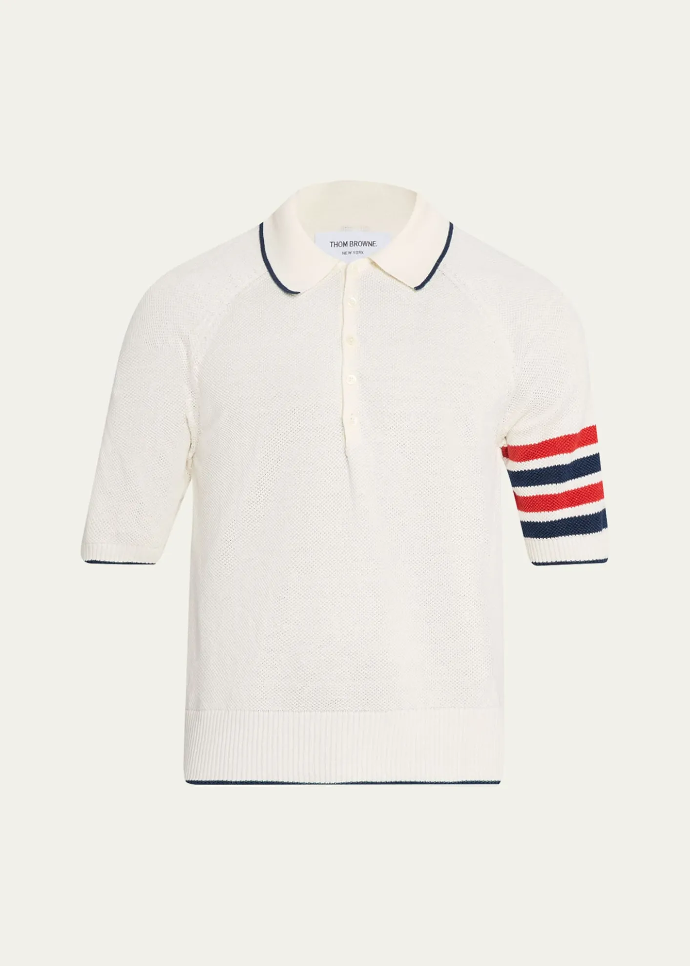 Thom BrowneMen's Linen and Cotton Knit 4-Bar Sleeve Polo Shirt