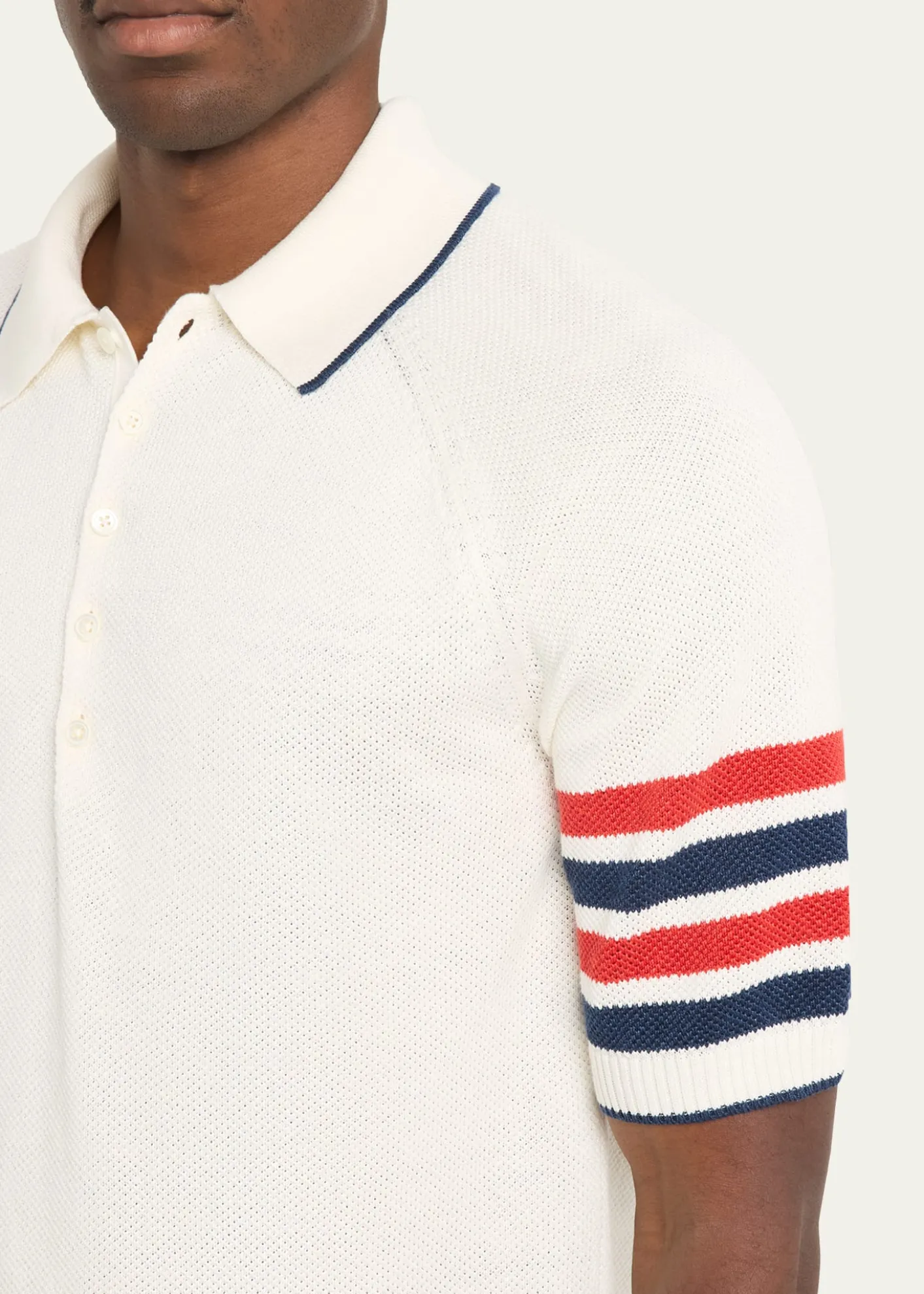 Thom BrowneMen's Linen and Cotton Knit 4-Bar Sleeve Polo Shirt