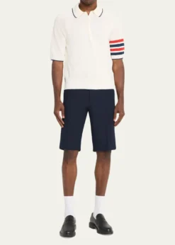 Thom BrowneMen's Linen and Cotton Knit 4-Bar Sleeve Polo Shirt