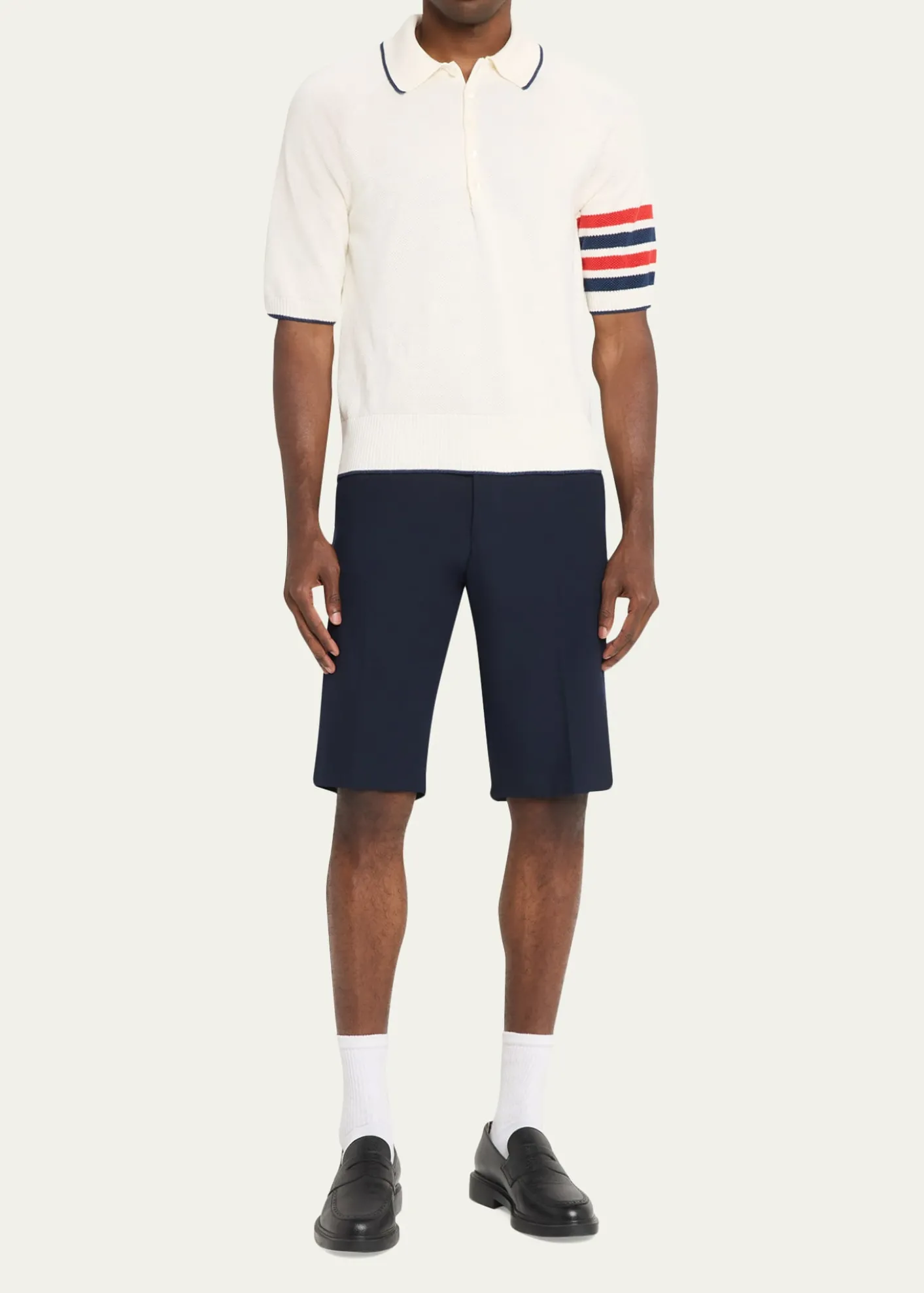 Thom BrowneMen's Linen and Cotton Knit 4-Bar Sleeve Polo Shirt