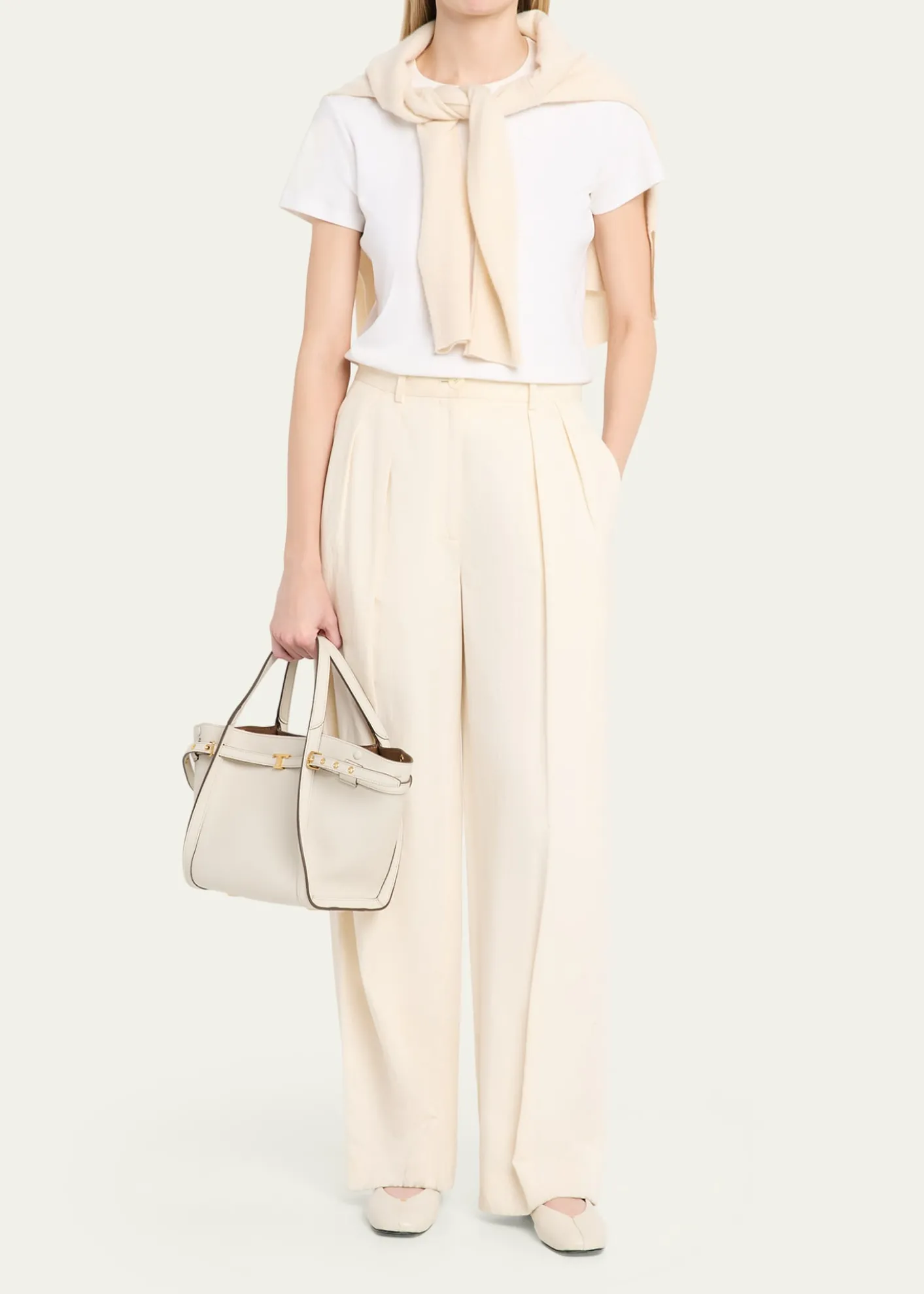 Tod'sSmall Timeless T Belted Leather Shopping Tote Bag