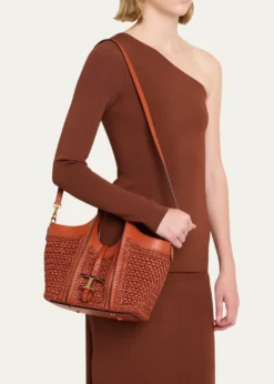 Tod'sSmall T Timeless Raffia & Leather Shopping Bag