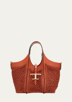 Tod'sSmall T Timeless Raffia & Leather Shopping Bag