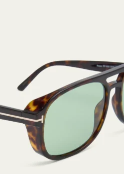 TOM FORDHavana Logo Acetate Aviator Sunglasses