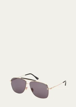 TOM FORDJaden T Logo Metal Aviator Sunglasses