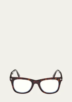 TOM FORDMen's Blue Light-Blocking Square Glasses with Clip-On Lenses