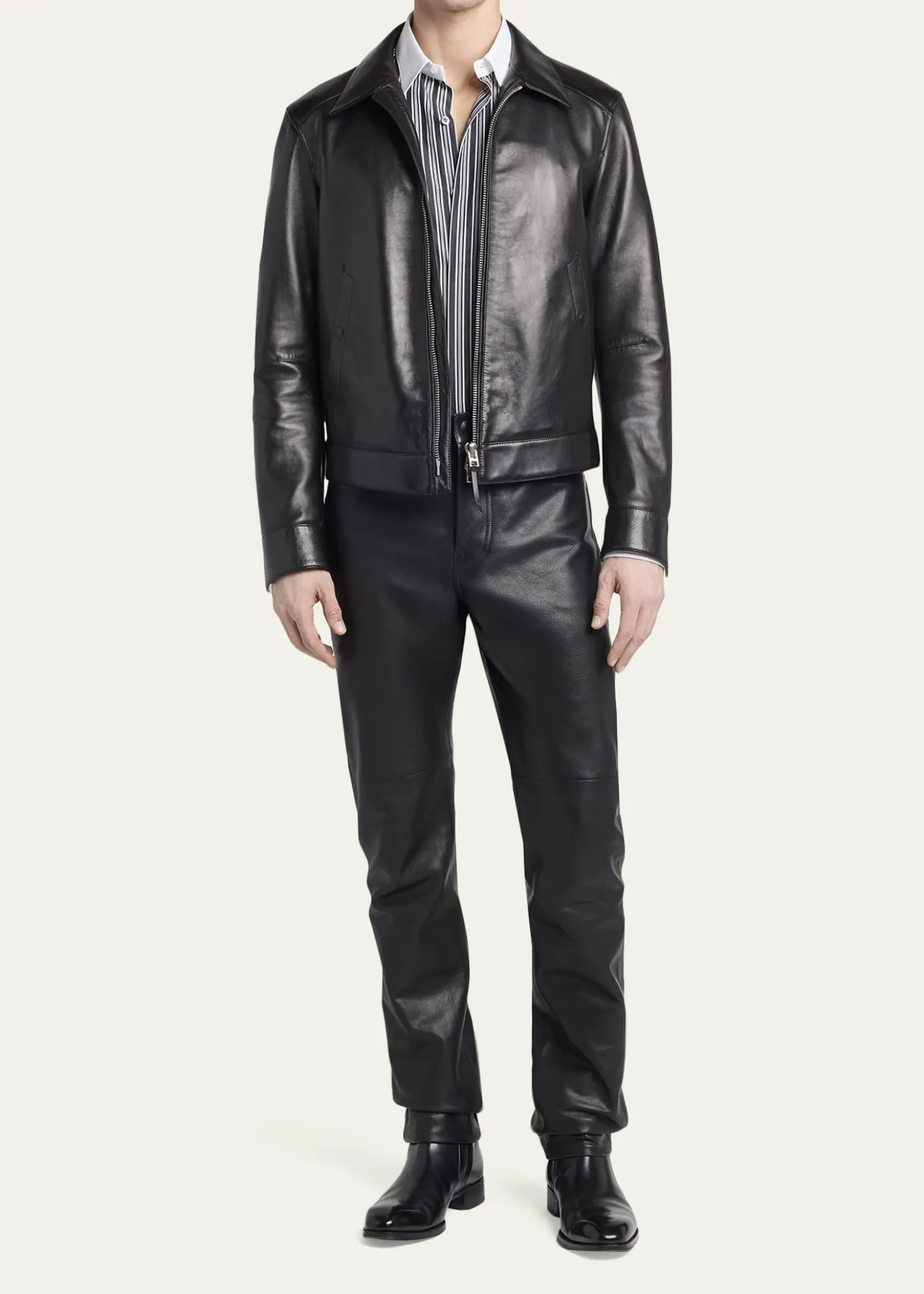 TOM FORDMen's Full-Zip Grained Leather Jacket
