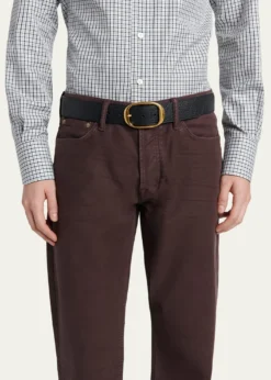 TOM FORDMen's Grained Leather Oval-Buckle Belt