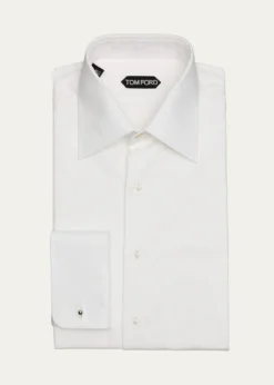 TOM FORDMen's Poplin Piquet French Cuff Dress Shirt