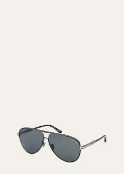 TOM FORDMen's Rupert 02 63mm Metal & Acetate Aviator Sunglasses