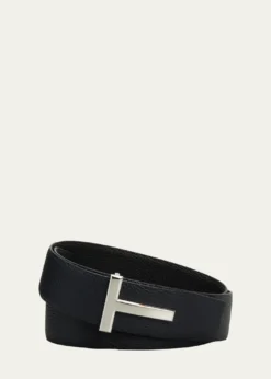 TOM FORDMen's Signature T Reversible Leather Belt