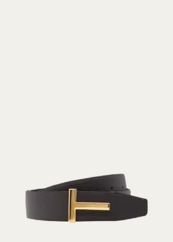 TOM FORDMen's Signature T Leather Belt