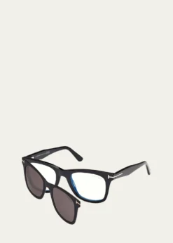 TOM FORDBlue Blocking Acetate Square Glasses With Clip-On Sun Lenses