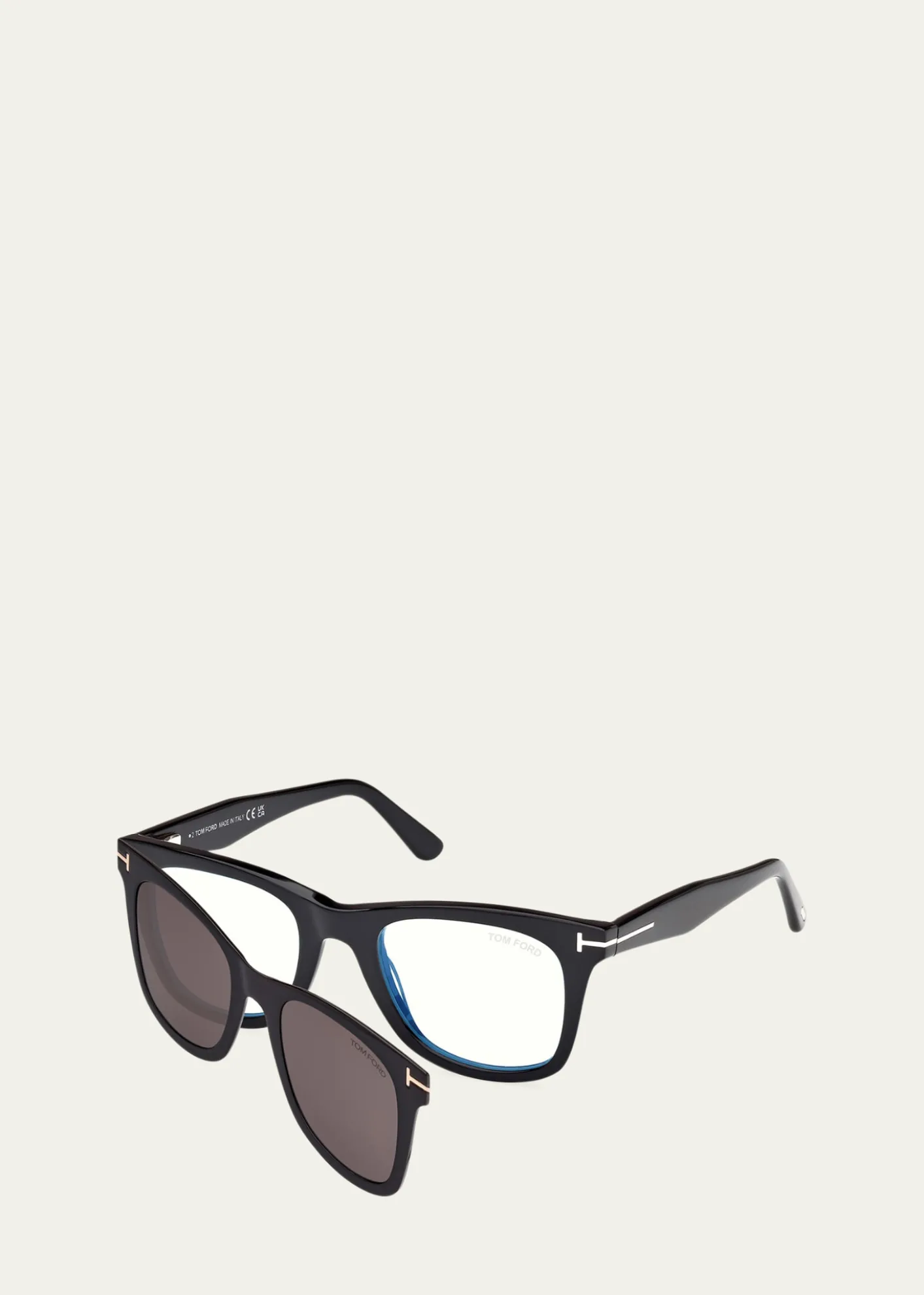 TOM FORDBlue Blocking Acetate Square Glasses With Clip-On Sun Lenses