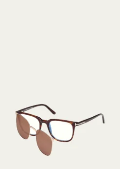 TOM FORDBlue Filtering Acetate Square Glasses With Clip-On Sun Lenses