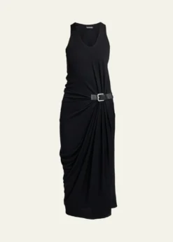 TOM FORDBuckle Gathered Crepe Jersey Sleeveless Midi Dress