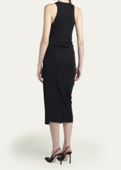 TOM FORDBuckle Gathered Crepe Jersey Sleeveless Midi Dress