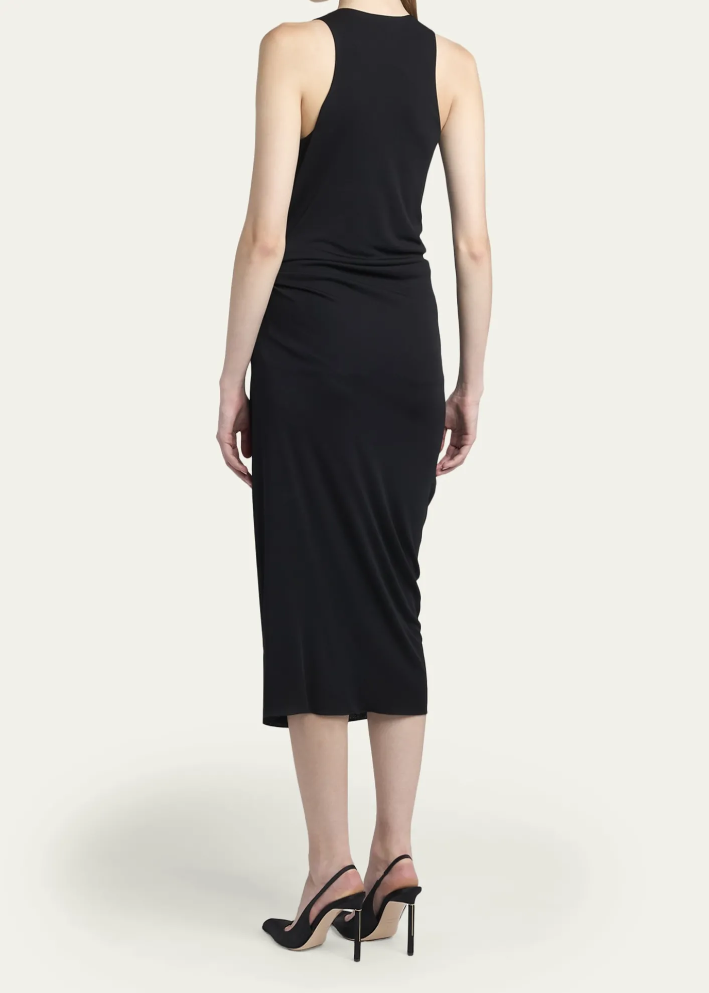 TOM FORDBuckle Gathered Crepe Jersey Sleeveless Midi Dress