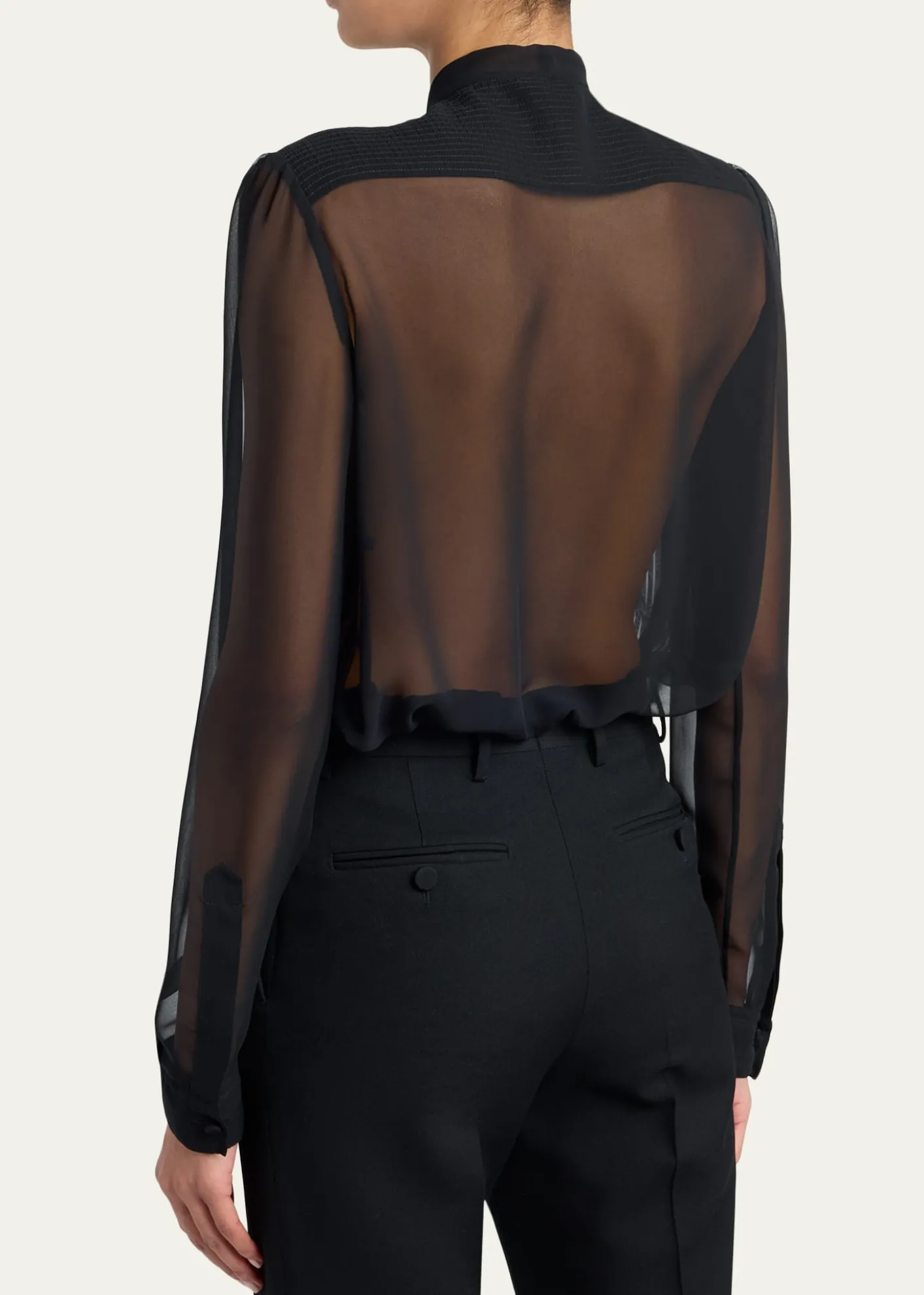 TOM FORDChiffon Plisse Neck-Tie Blouse