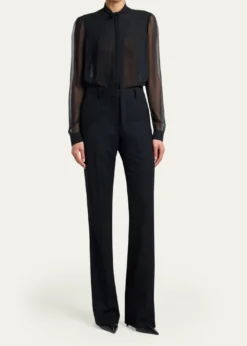 TOM FORDChiffon Plisse Neck-Tie Blouse