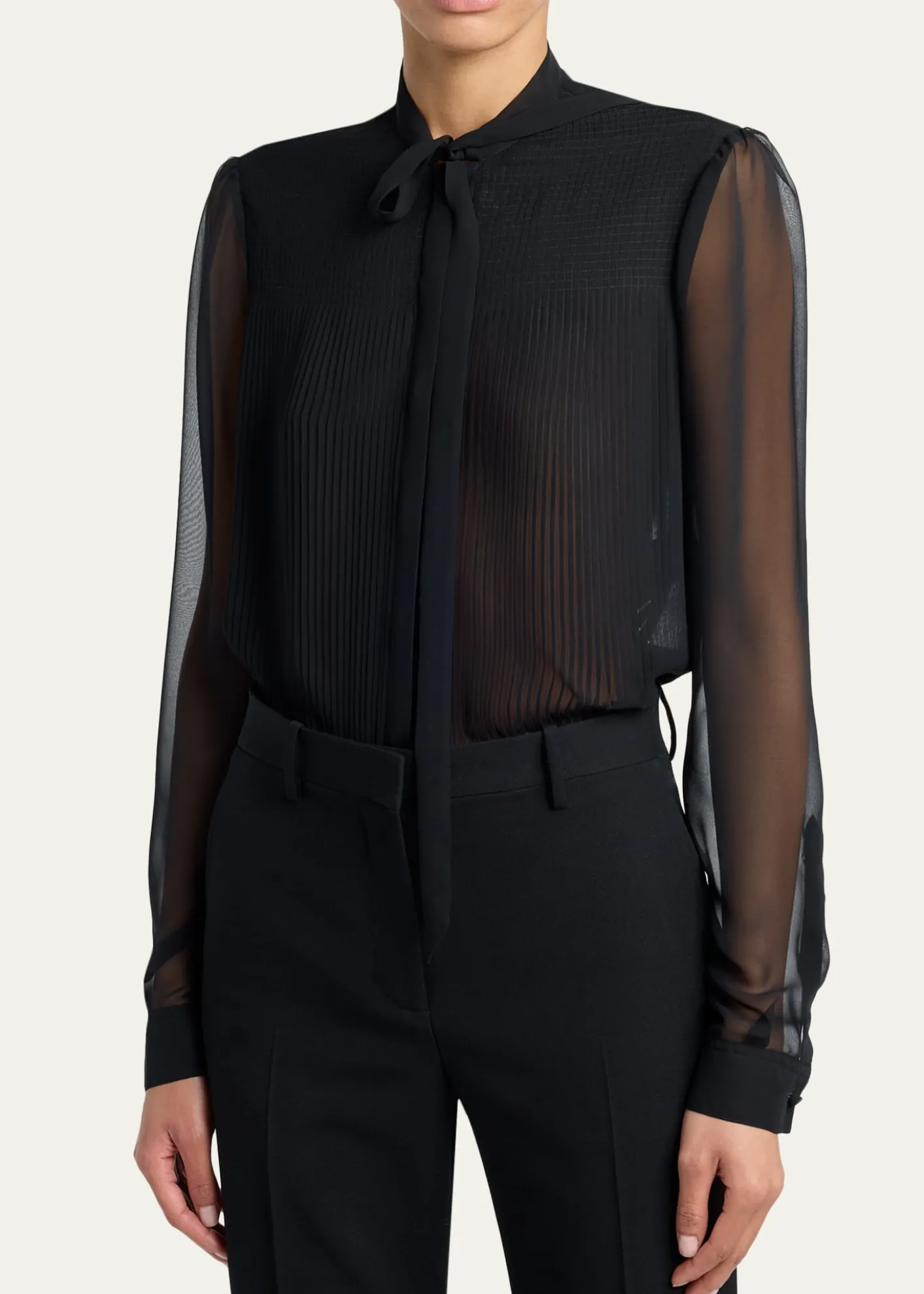 TOM FORDChiffon Plisse Neck-Tie Blouse