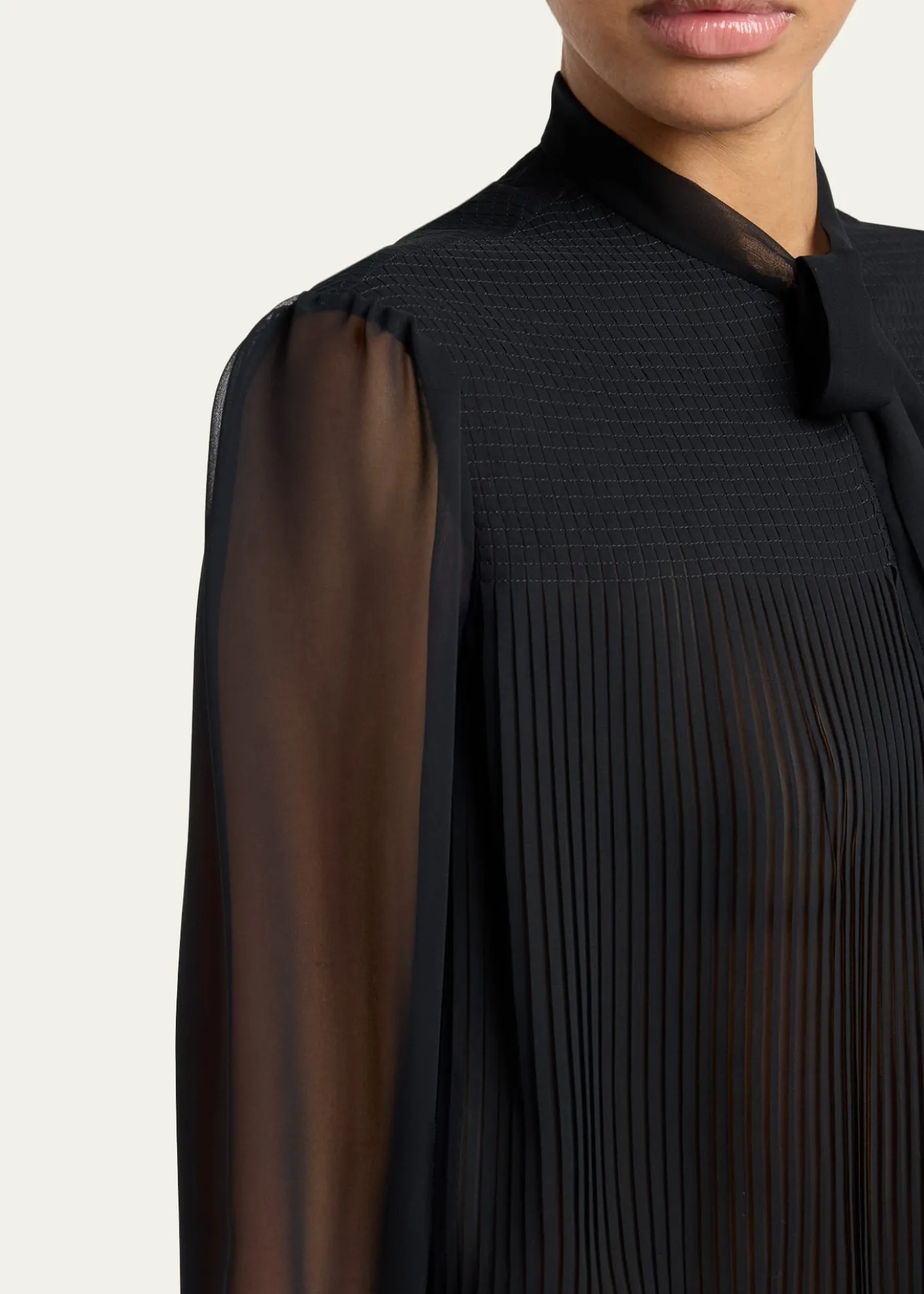 TOM FORDChiffon Plisse Neck-Tie Blouse