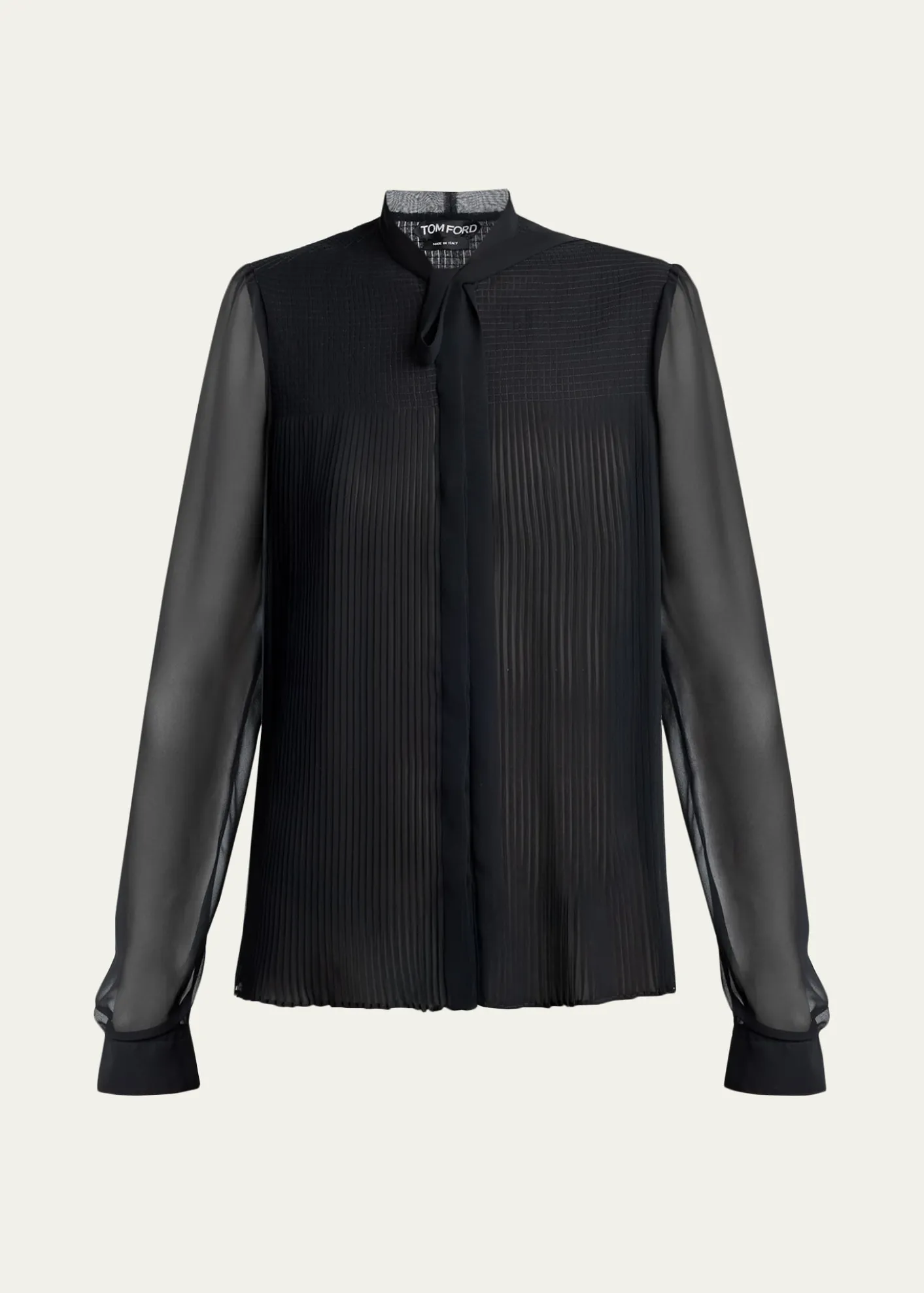 TOM FORDChiffon Plisse Neck-Tie Blouse