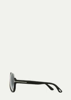 TOM FORDDimitry Half-Rim Aviator Sunglasses, Matte Black/Shiny Dark Ruthenium/Gradient Blue