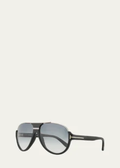 TOM FORDDimitry Half-Rim Aviator Sunglasses, Matte Black/Shiny Dark Ruthenium/Gradient Blue