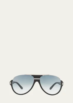 TOM FORDDimitry Half-Rim Aviator Sunglasses, Matte Black/Shiny Dark Ruthenium/Gradient Blue
