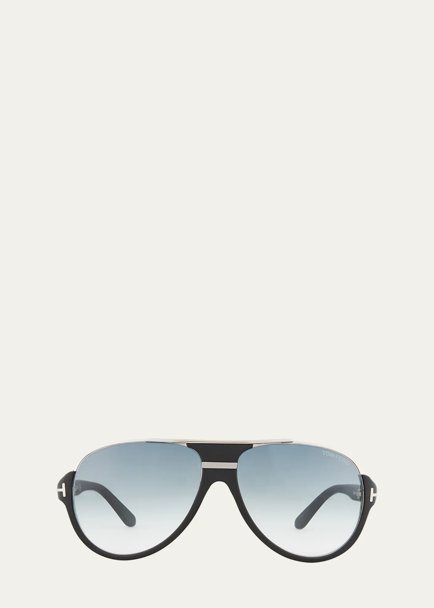 TOM FORDDimitry Half-Rim Aviator Sunglasses, Matte Black/Shiny Dark Ruthenium/Gradient Blue