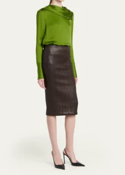 TOM FORDDraped Silk Long-Sleeve Tunic Blouse