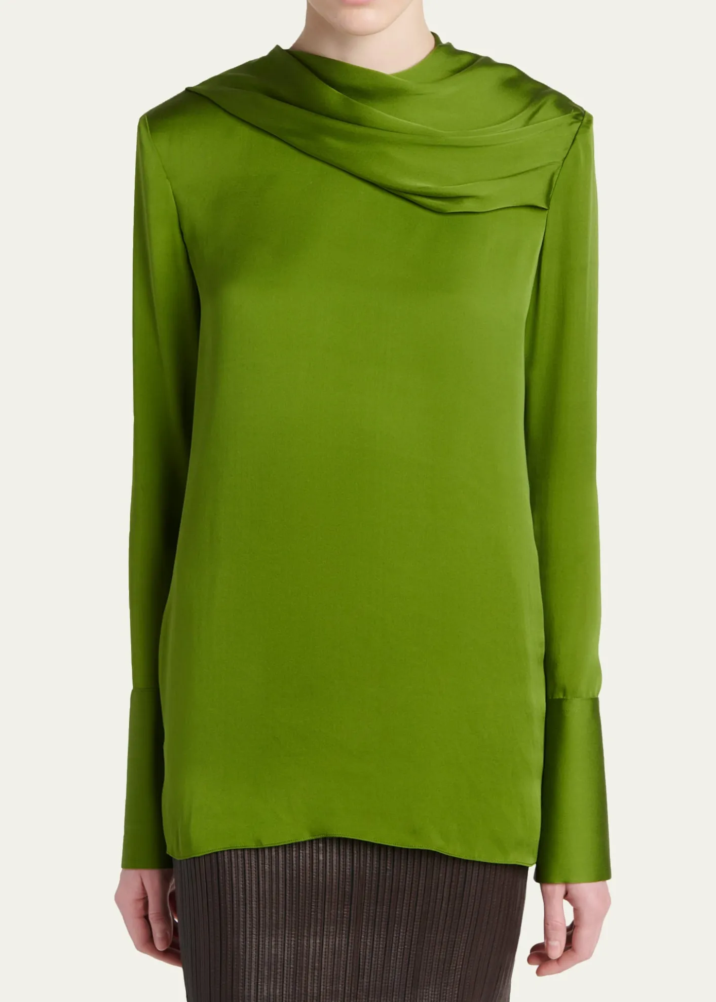 TOM FORDDraped Silk Long-Sleeve Tunic Blouse