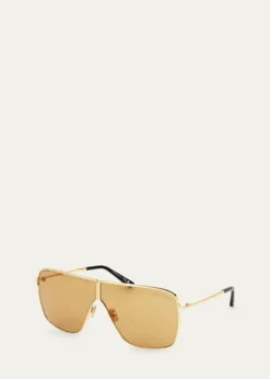 TOM FORDHuxley Golden Metal Rectangle Sunglasses
