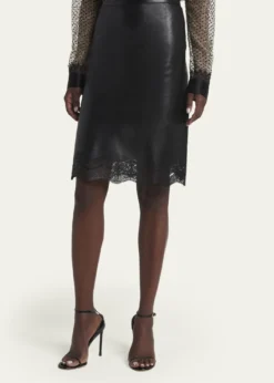 TOM FORDLace Laser-Cut Leather Skirt