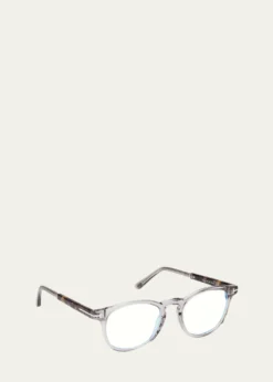 TOM FORDMen's Blue Light Blocking Acetate Round Optical Glasses